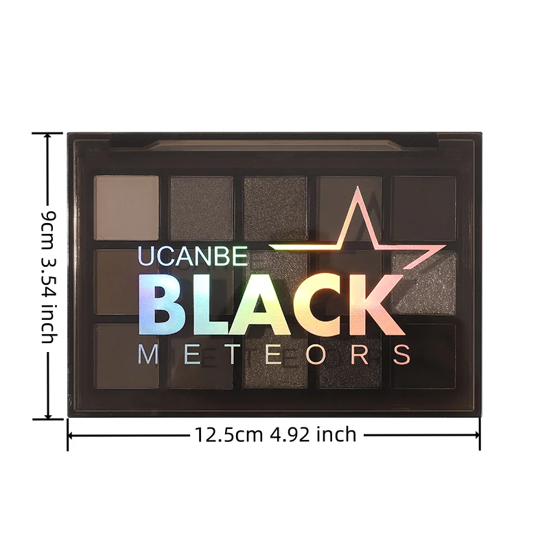 UCANBE Smokey Black Eyeshadow Palette, 15 Colors Dark Shimmer Matte Metallic Makeup Pallet, High Pigmented Gray Silver