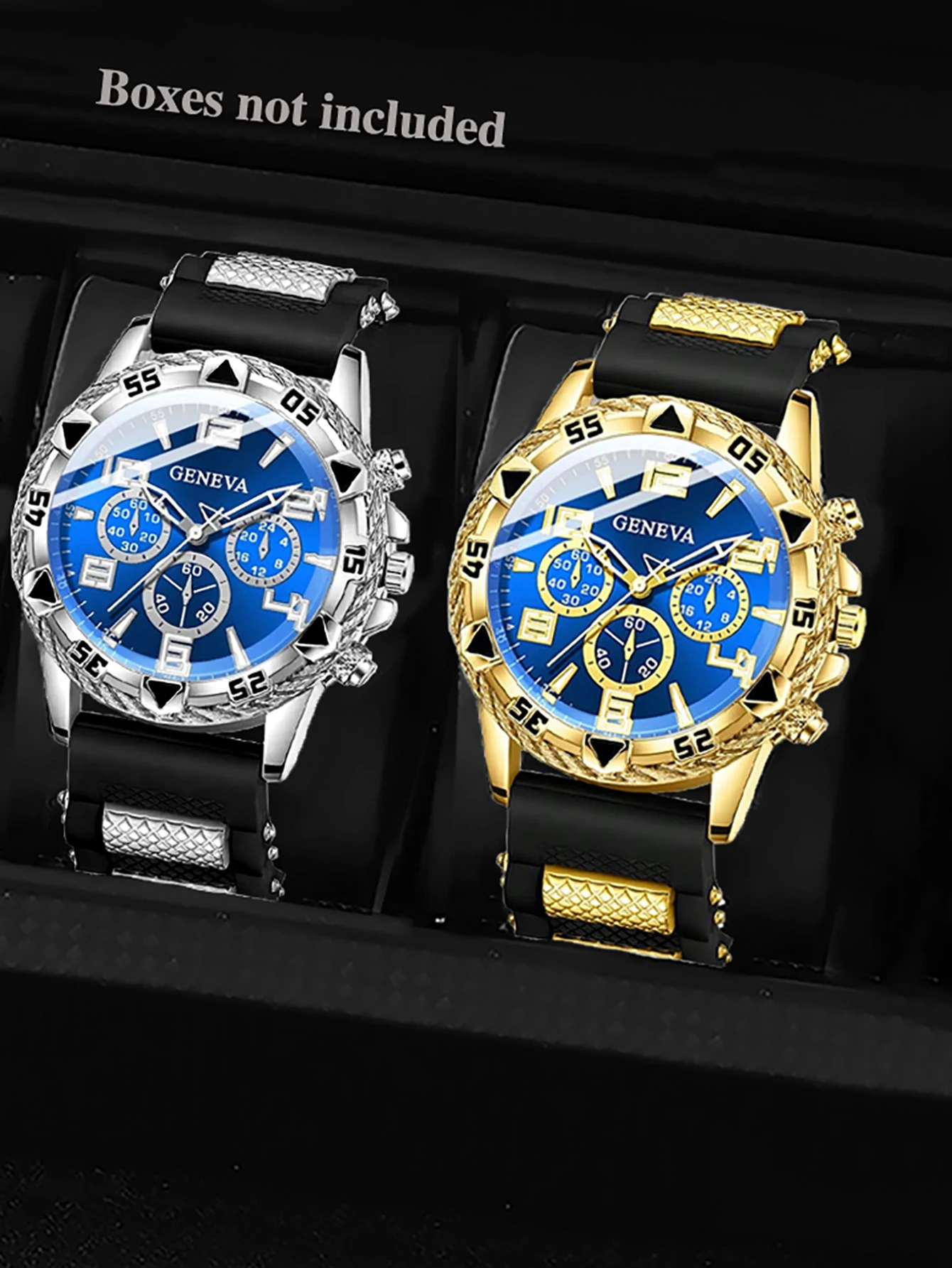 Men's quartz watch set, soft silicone strap, suitable as a birthday gift, does not include the box