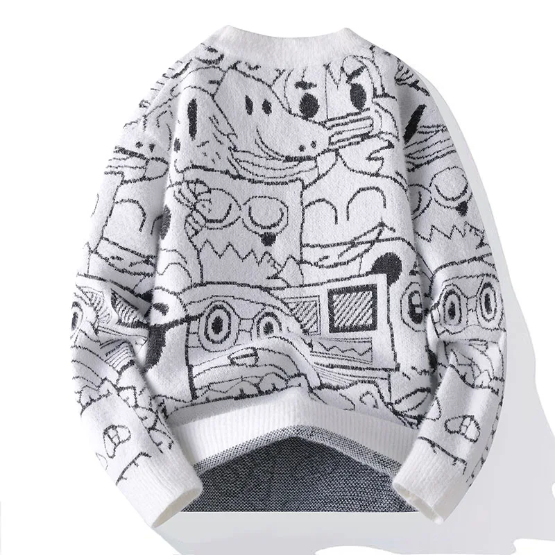 الرجال الخريف الشتاء طويلة الأكمام متماسكة سترة جولة الرقبة جديد الجاكار الدفء السترة الترفيه موضة الاتجاه الرجال الملابس القمم #4