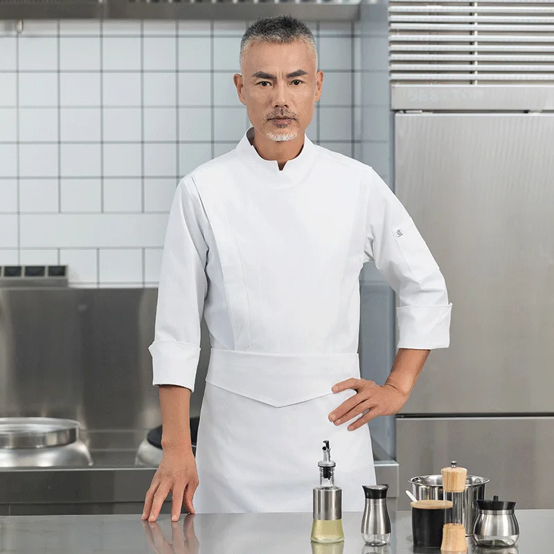 michelin-restaurant-high-end-hotel-chef's-workwear-long-sleeved-hotel-executive-chef-men's-autumn-elastic-workwear