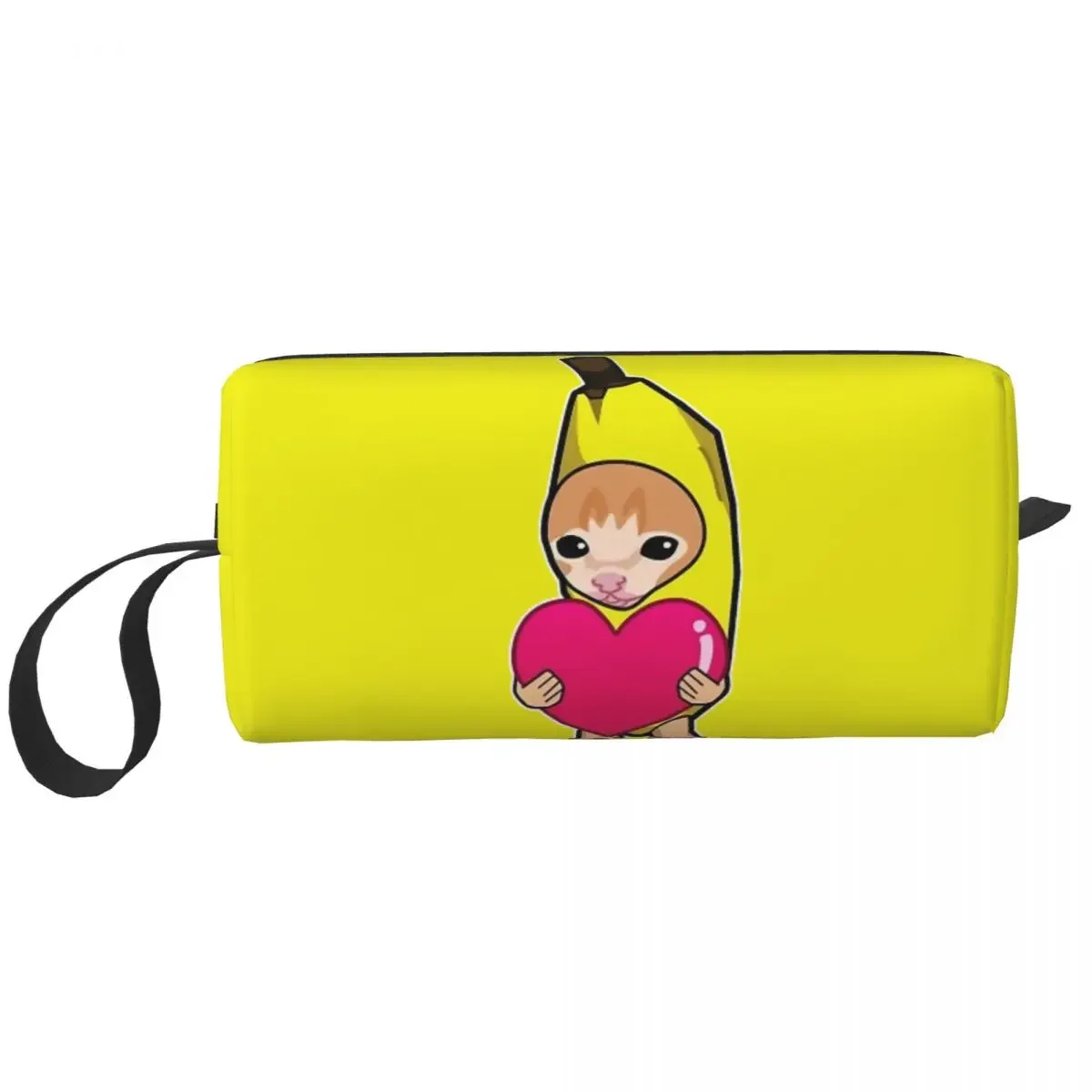 Banana Cat Holding Heart Meme Makeup Bags Men Cosmetic Bag Trend Waterproof Makeup Organizer Case