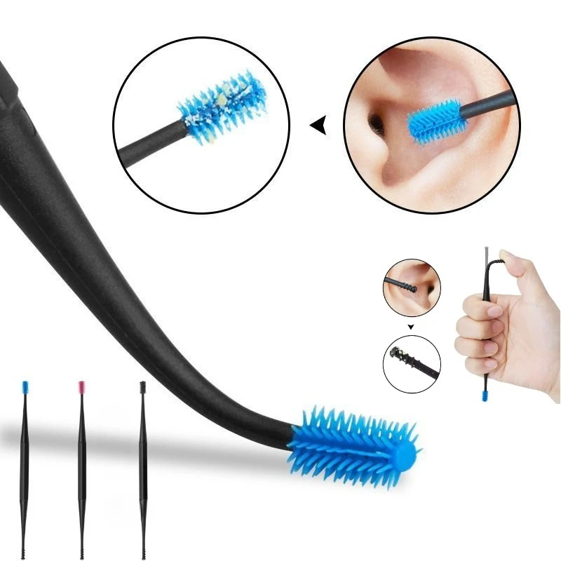 1pcs Double Silicone  Soft Head Sided Silicone Ear Wax Remover Tool for Ear Care Hygiene Safe Earwax Cleaning Earscoop Rod