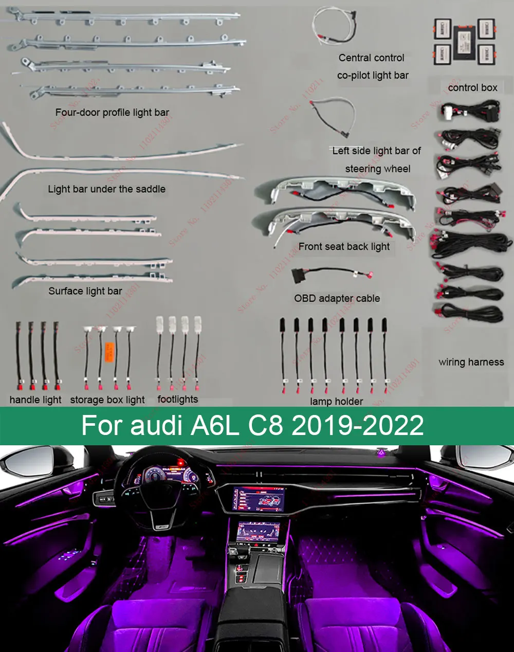 30-kolorowy dla Audi A6 C8 MLB EVO 2019-2023 MMI APP Samochodowe dekoracyjne drzwi LED Deska rozdzielcza Światło otoczenia Lampa atmosferyczna Pasek świetlny