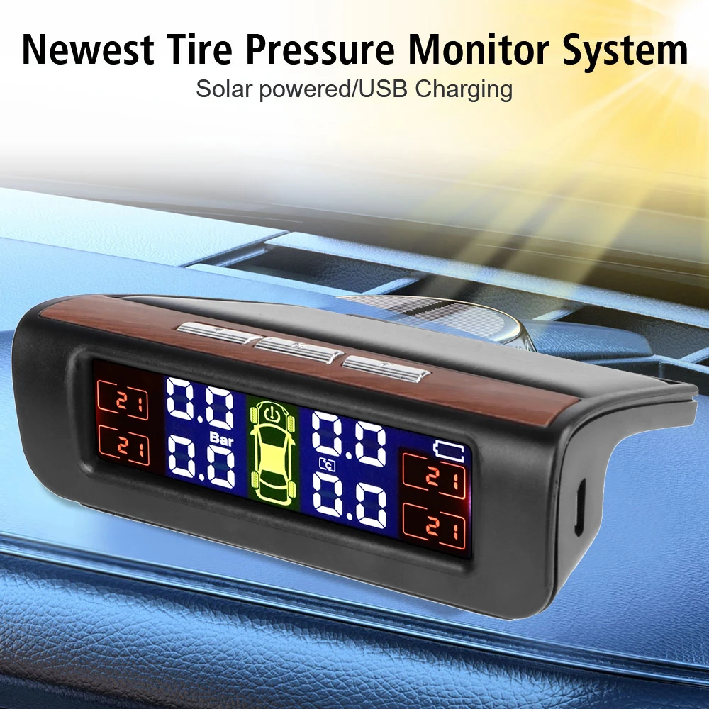 Car Tire Pressure Monitoring System Rotating Holder Tyre Pressure Alarm 0-3.5Bar Solar USB TPMS T12