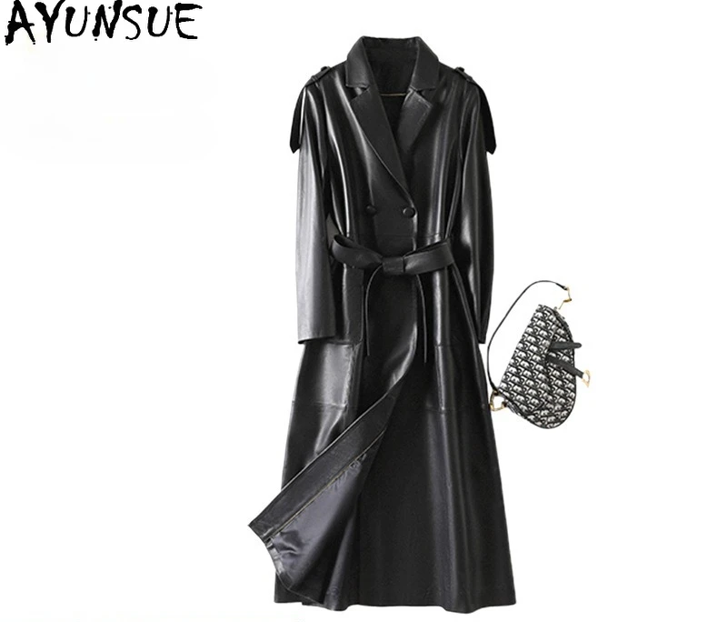 AYUNSUE Vera Pelle di Pecora Genuino Giacca di Pelle Donna Lungo Trench e Impermeabili Cappotto per Le Donne Giubbotti Vestiti Autunnali 2025 Jaqueta De Couro