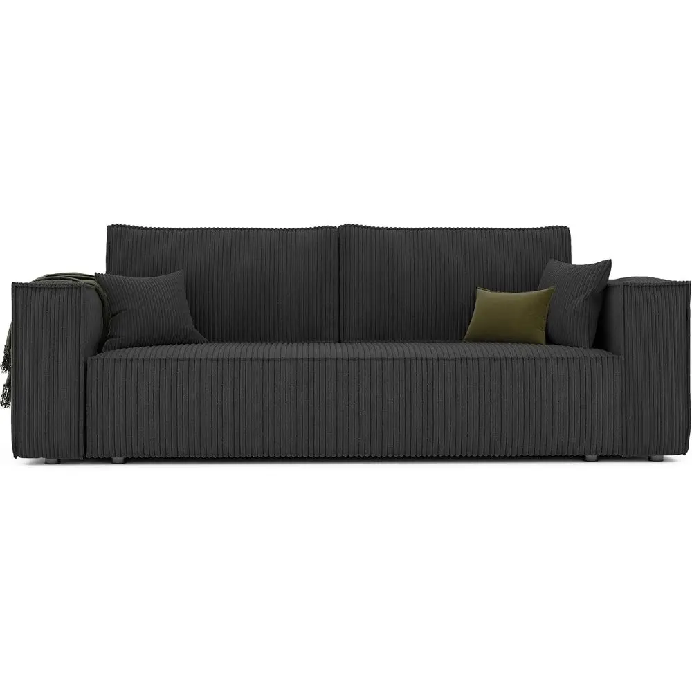 

Three-Seater Corduroy Sofa Bed with Storage, 255 x 105 cm, Black, Living Room