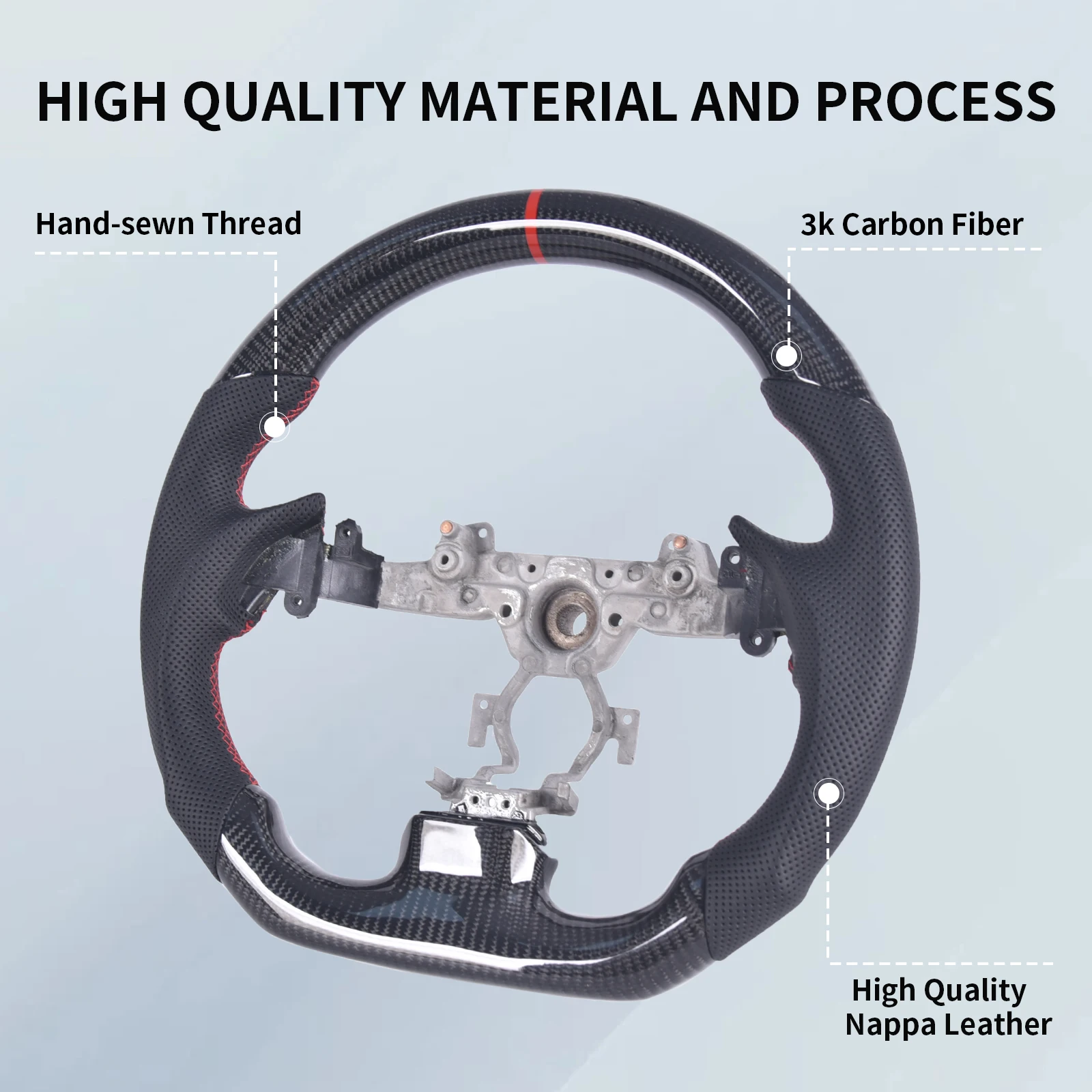 Carbon Fiber Steering Wheel D-shape Flat Bottom with Perforated Perforated Leather Grip for Infiniti G37 G37X 2007-2013