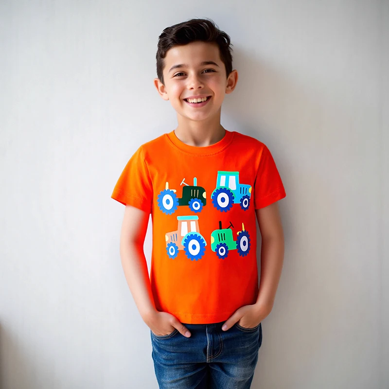 Little maven Summer New Baby Boys T Shirts Cartoon Tractor Embroidery Children's T-shirts Cotton Kids 4Year Old Costumes