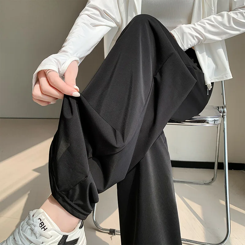 Wijde pijpen broek in wit Dames lente polyester plooien Jeugd stedelijke Kpop tailleband Training Hoge taille Twill Kinetisch gebundeld OL