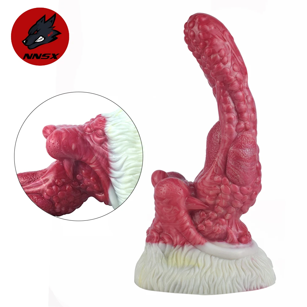 

NNSX Curved Wolf Head Base Dildo With Sucker Bloody Tongue Shape Multi Dots G-spot Stimulate Penis Plug Ass Toys for Men Women