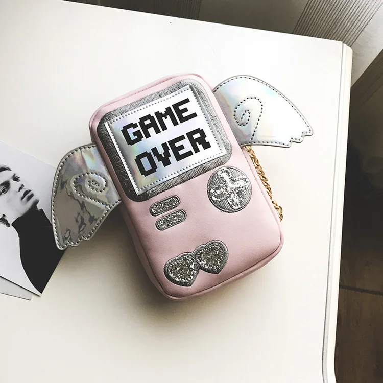 Stylish Creative Game Console Shape Shoulder Bag Holographic Reflective Crossbody Bag Cute Pastel Pink Phone Bag for Girls