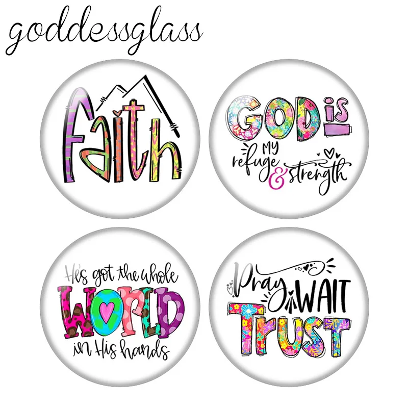 

New Faith Jesus God Trust art painting Words 10pcs 12mm/18mm/20mm/25mm Round photo glass cabochon demo flat back Making findings