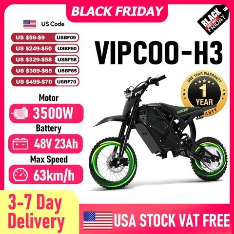 【1 Year Warranty】VIPCOO H3 Electric Motorcycle 3500W Motor 48V23AH Battery 63KM/H 40-70KM Range Hydraulic Brakes Electric Bike