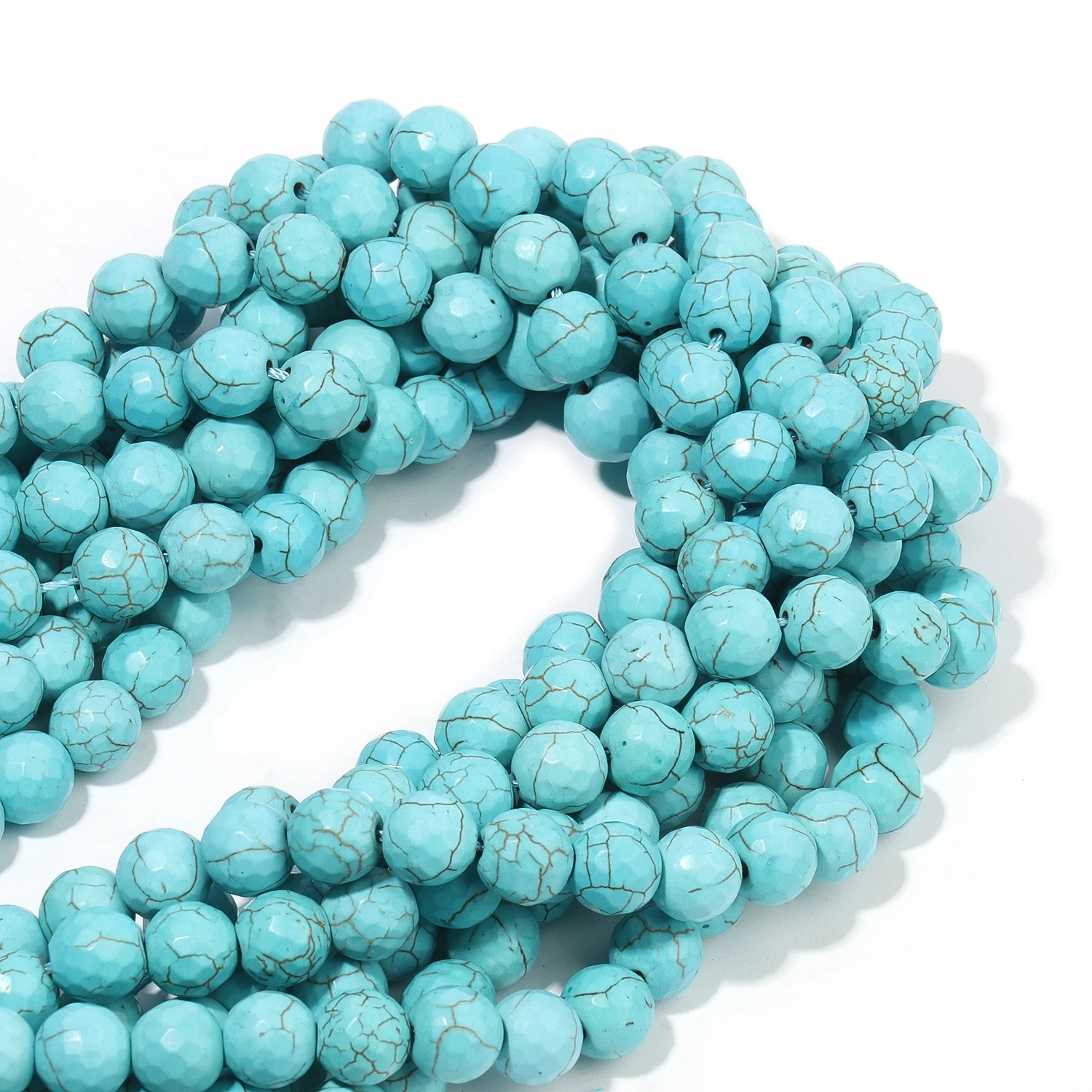 Natural Faceted Stone Turquoise  Howlite Beads Round Beads for Jewelry Making DIY Handmade Bracelet Necklace 4/6/8/10/12mm 15'' image 3