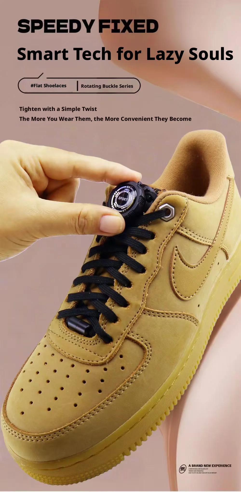 1 Pair of Tech‑Style No‑Tie Shoe Buckles — Rotating Quick‑Adjust Fasteners for 1cm Laces, Easy to Fasten