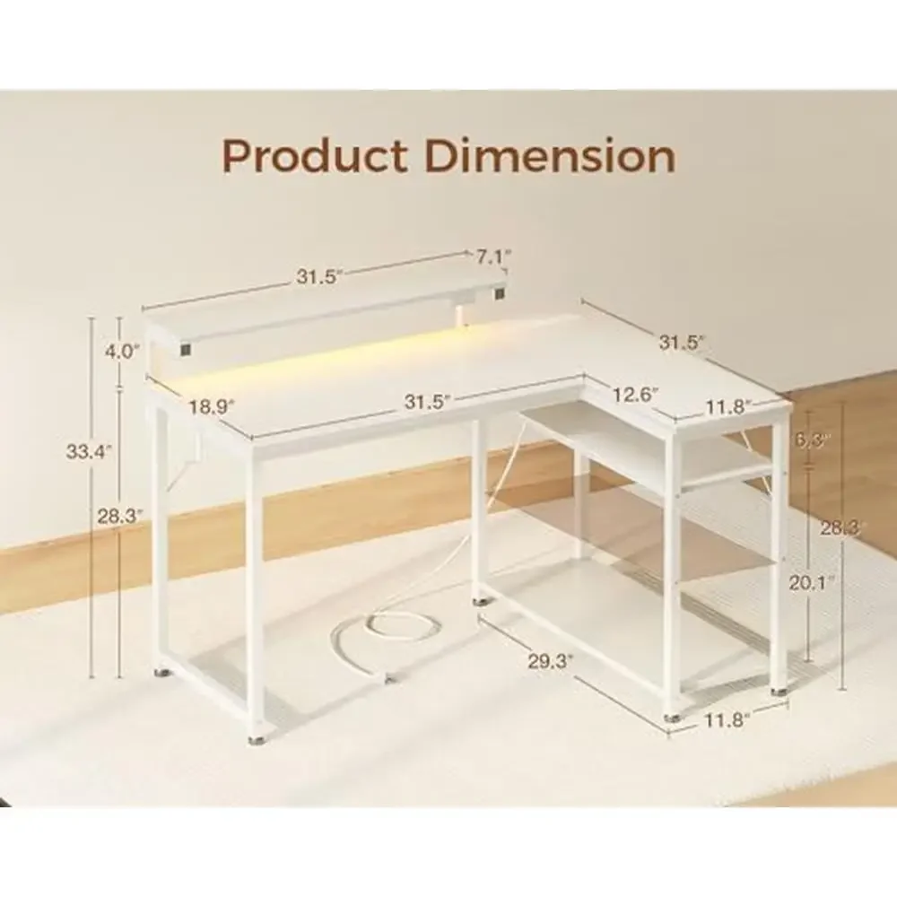 Corner Desk with Adjustable Monitor Stand & Power Outlet L Shaped Computer Desk 43" LED Lights
