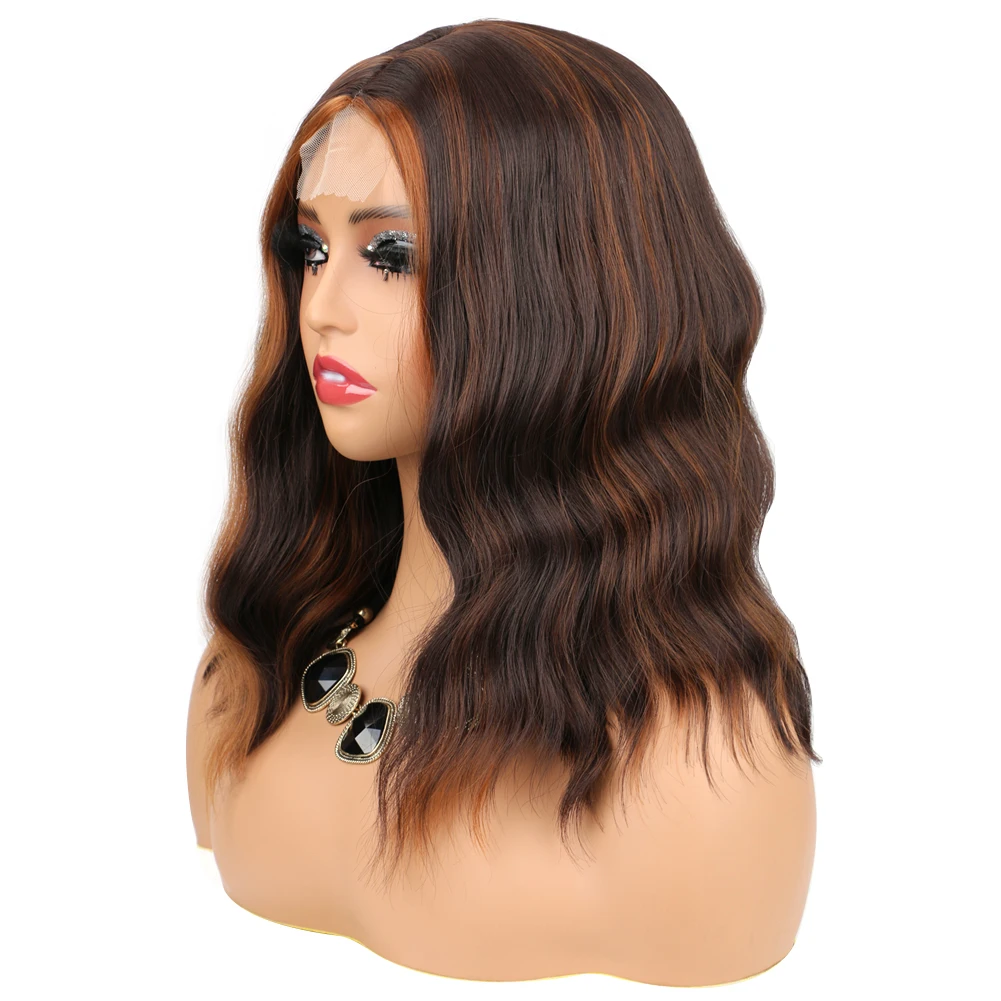 Perucas onda natural com renda frente para mulheres, comprimento médio, peruca sintética, cabelo resistente ao calor, cosplay de festa, alta qualidade