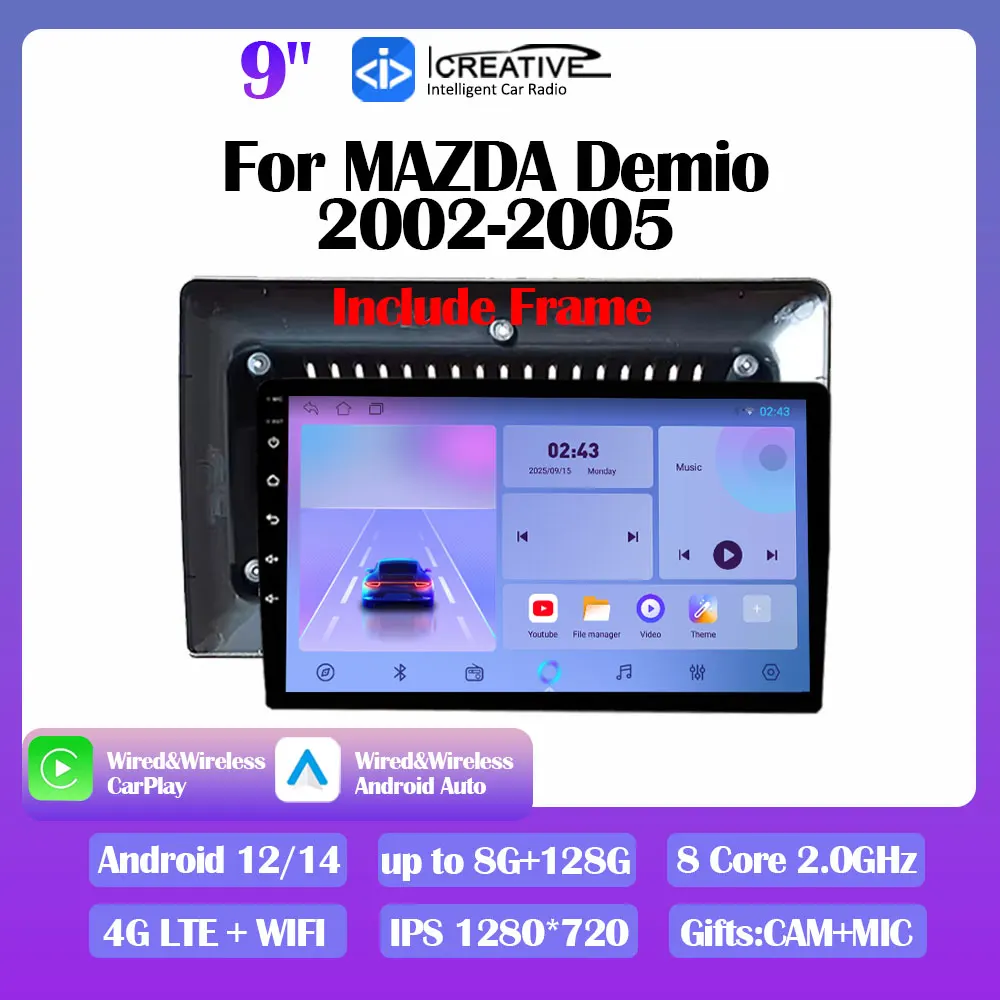 Android 14 Car Radio For MAZDA Demio 2002-2005 Autoraido Stereo Navigation GPS Multimedia Wireless Carplay Android Auto DVD HU