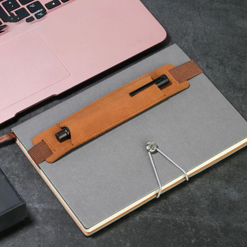 1Pcs 8-1.5Inch Adjustable Elastic Pen Holder Band Pen Holder PU Leather Pen Sleeve Pouch Elastic Notebook Pen Holder Detachable