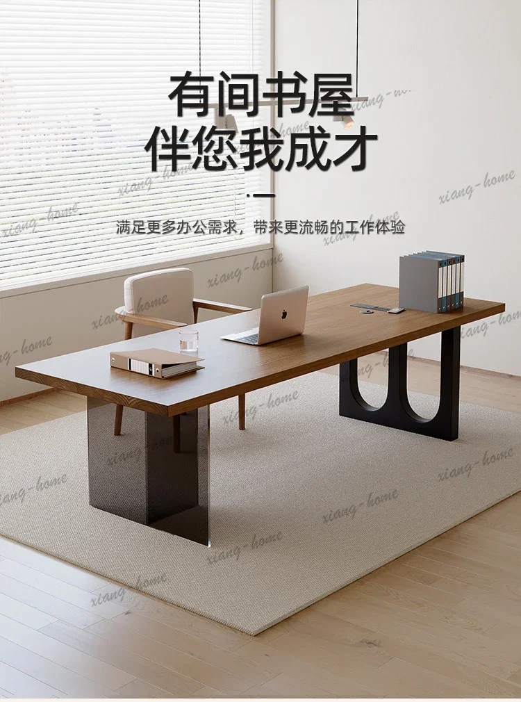 YJ Nordic Creative Acrylic Solid Wood Office Desk Modern Simple Executive Desk Study Workbench Computer Commercial Furniture FYO