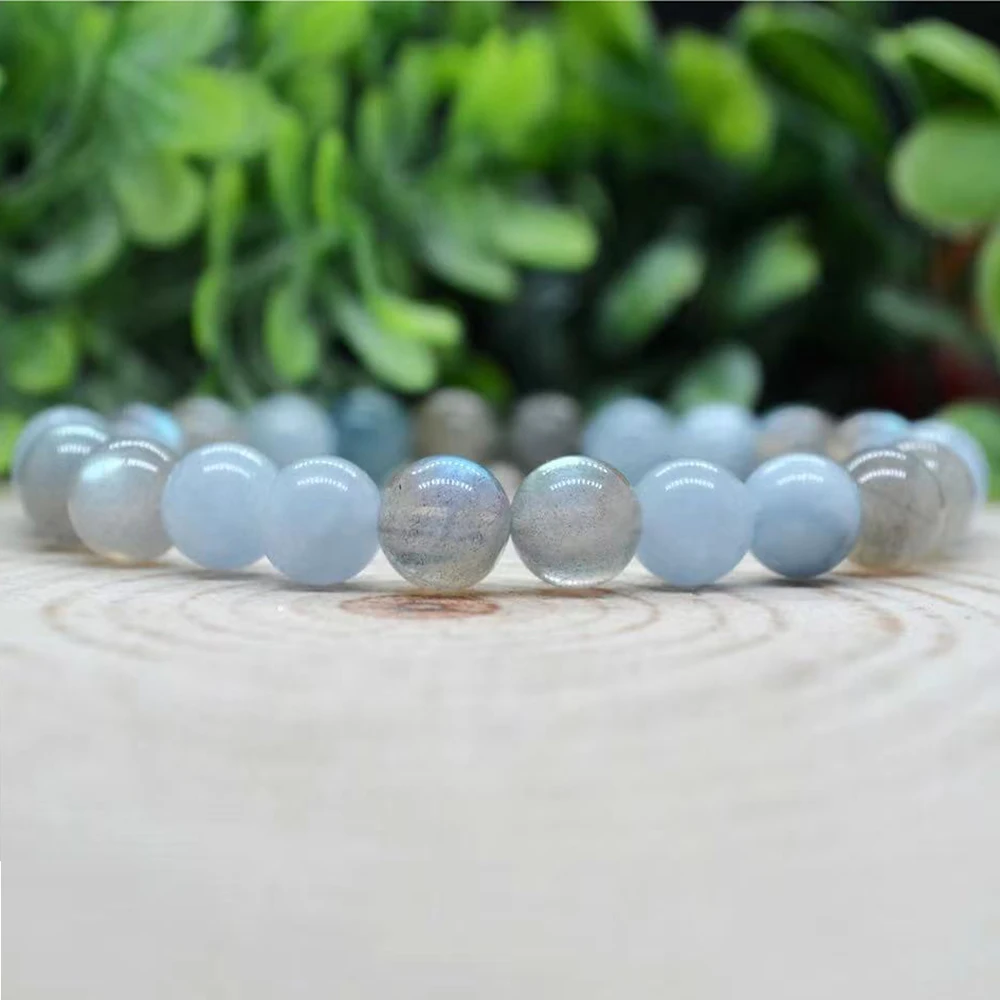 Ruberthen 8 MM Aquamarine Labradorite Bracelet Womens Mens EMF Energy Protection Jewelry