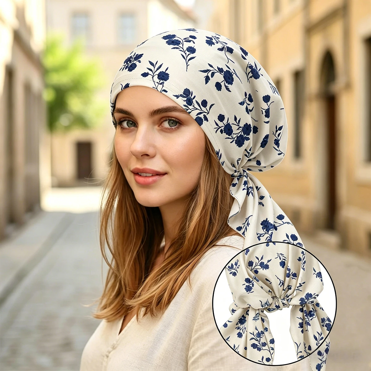 

Fashion Women Floral Printed Turban Cap Muslim Hijab Inner Caps Hair Loss Cover Beanies Bonnet Long Tail Headscarf Bandana