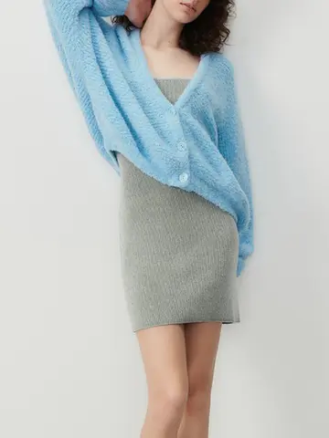 Mysig stickad kofta för damer med v-ringning, mjuk, fuzzy textur, långa ärmar och knappstängning fram för värme och stil 8 best sales fluffig kofta - №5