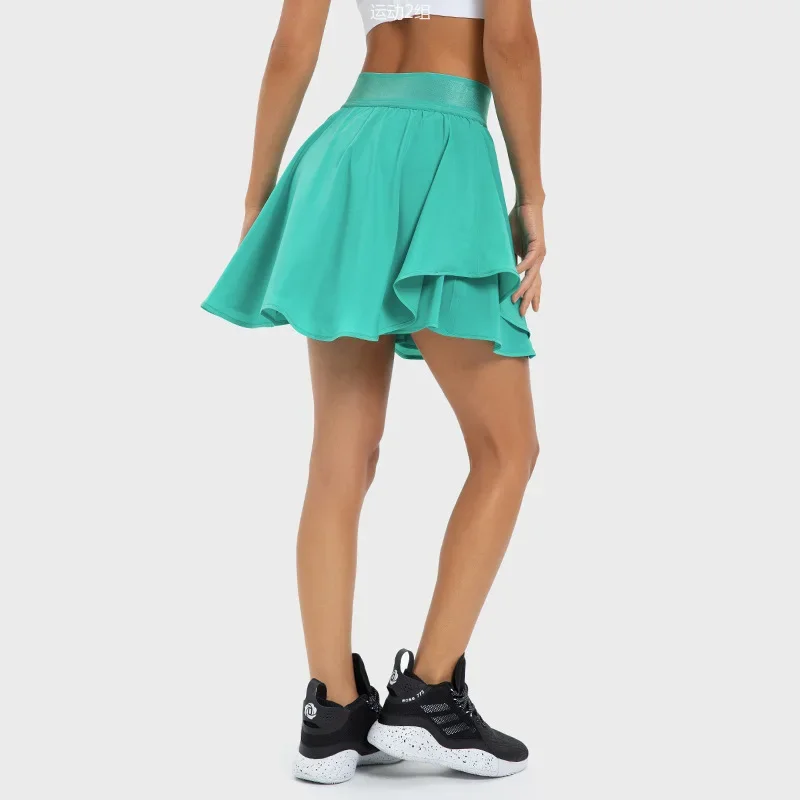 

Summer new women's loose and elegant fake two-piece slim-fit elastic pocket sports shorts skirt