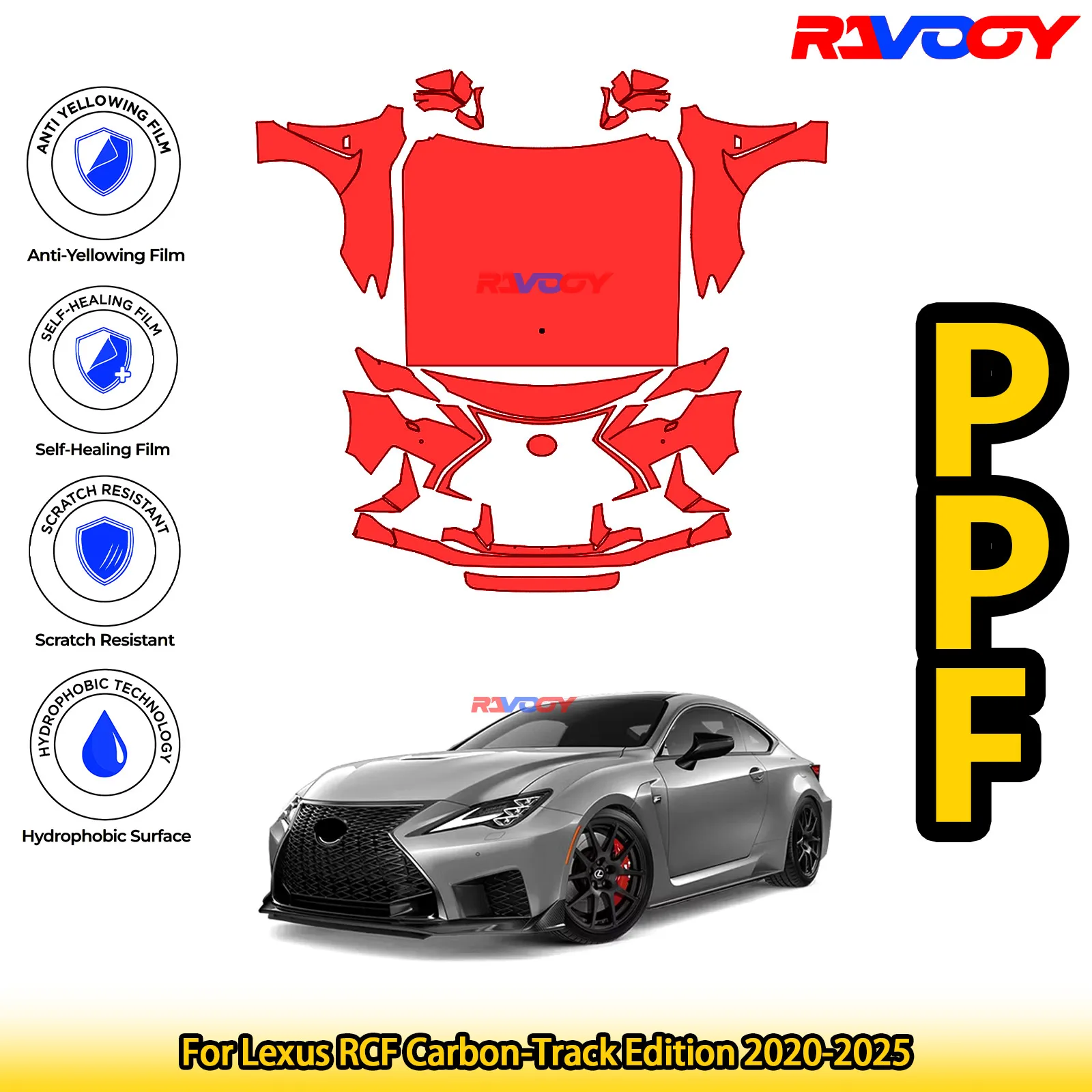 

Для Lexus RCF Carbon-Track Edition 2020-2025 глянцевая матовая черная предварительно вырезанная передняя защитная пленка PPF комплект