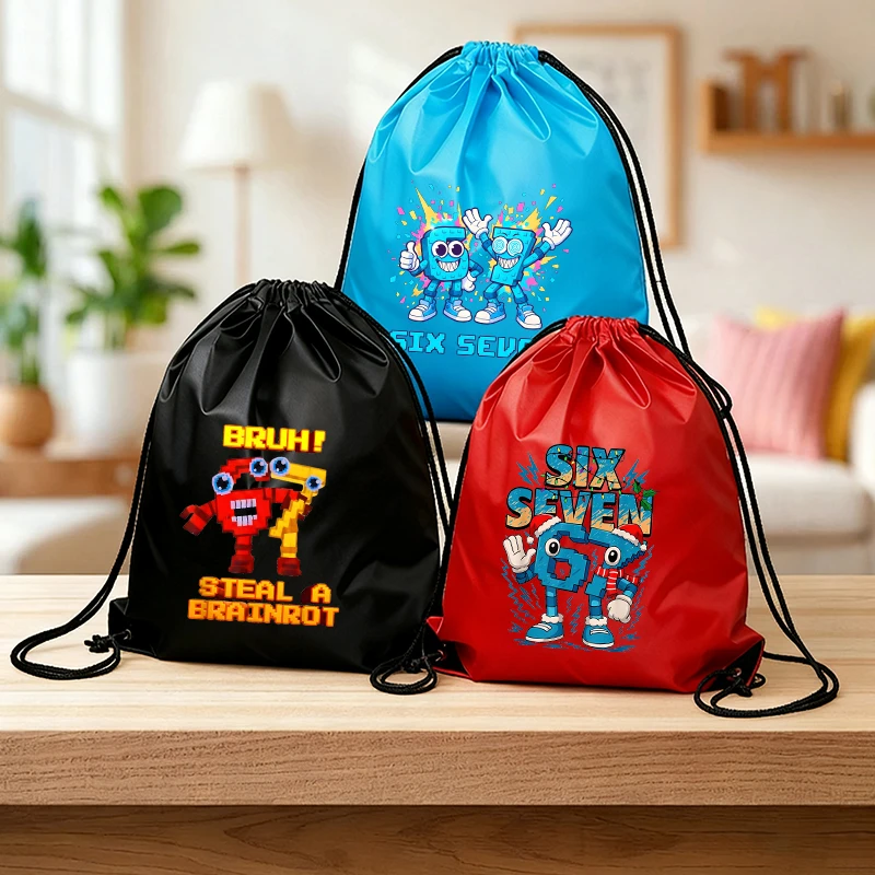 

Steal A Brainrot Kids Drawstring Bag Cute Anime Print Boys Man Portable Pocket Kawaii Party Games Gift Toy Candy Hand Bag Pouche