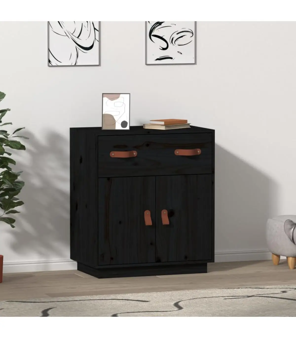 Ecomobel Black Pine solid wood sideboard 65,5x40x75 cm elegant living room bedroom furniture fast delivery from Spain