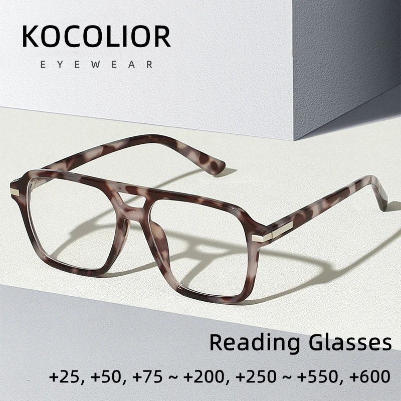 KOCOLIOR New Fashion Men's and Women's Anti Blue Light Photochromic Reading Glasses Large Frame Double Beam Presbyopic Glasses