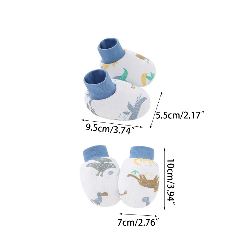 2 Pair Baby Newborn Soft Cotton Face Protection Gloves Foot Cover Set Anti Scratch Mittens Socks Kit for Toddlers Boys