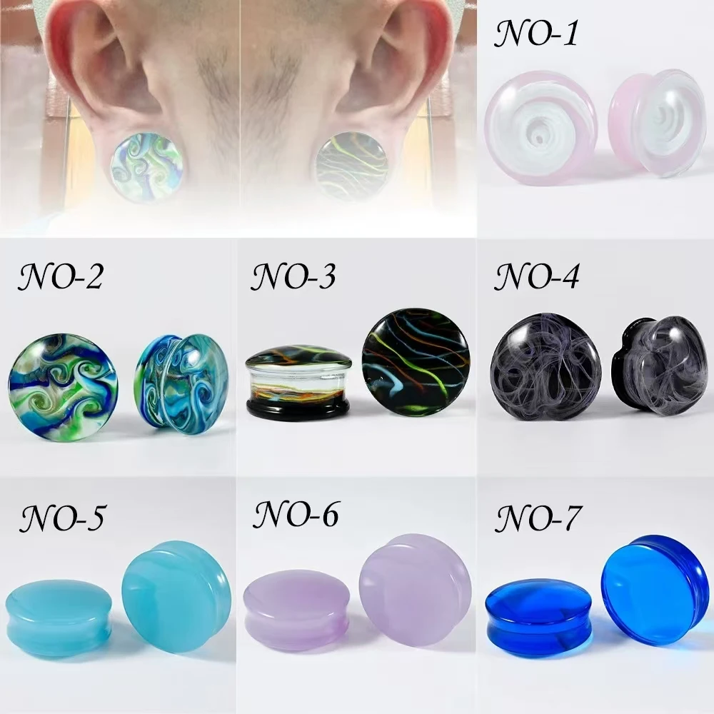 

2PCS White Smoky Glass Double Flare Ear Plug Tunnel Gauge Ear Stretching Expander Flashback Piercing Body Jewelry for Men &Women