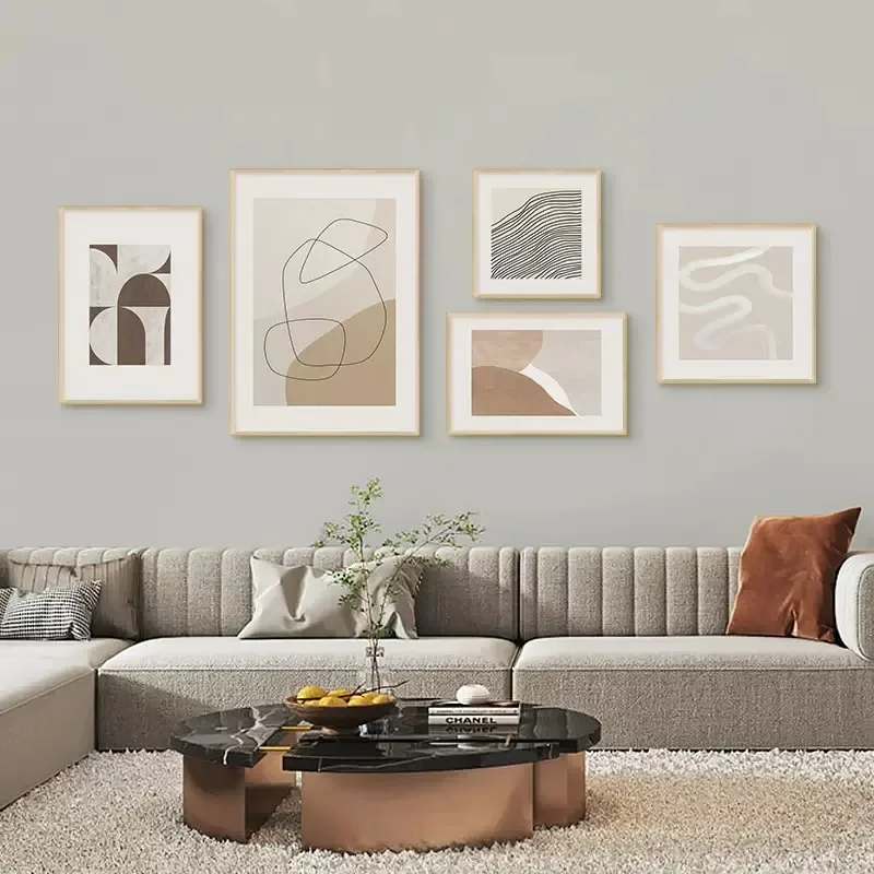 

Japanese Log Style Living Room Sofa Background Wall Decorative Painting Nordic Abstract Lines