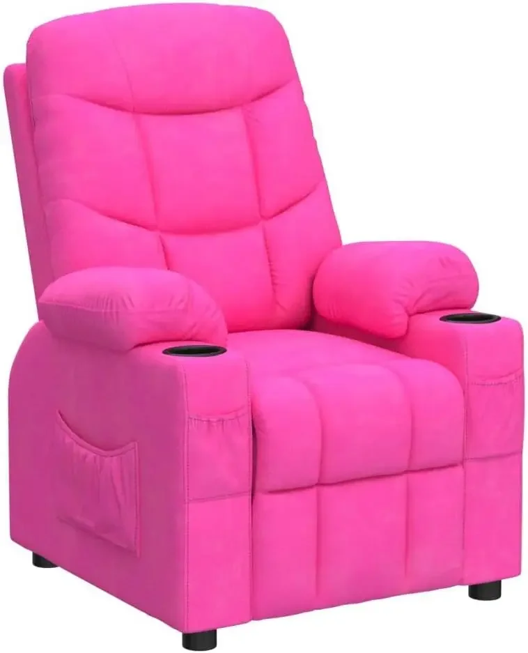 Kids Velvet Recliner Chair with Cup Holder, Footrest & Side Pockets for Children Boys Girls Baby Bedroom, Adjustable, Ergonomic