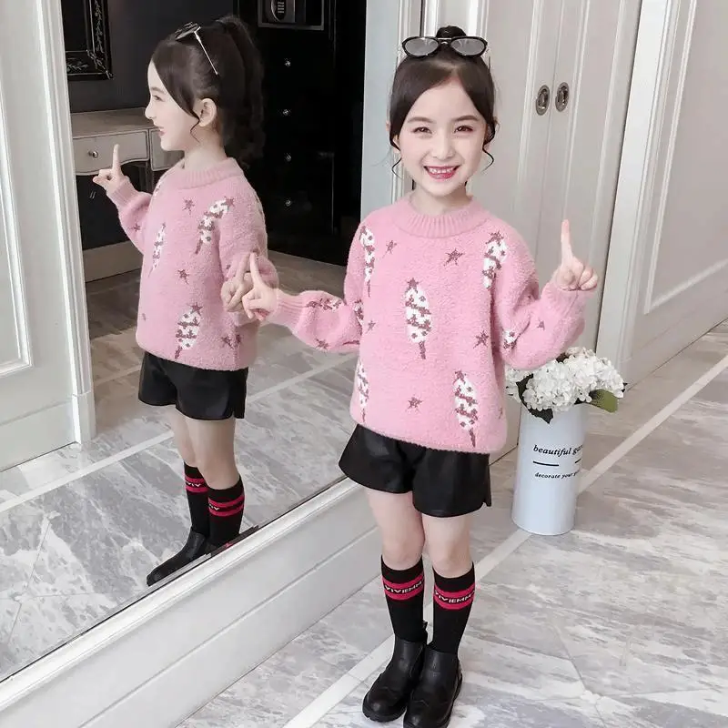 Sweater Casual Basic Crewneck Baby Thick Slouchy Soft Wool Kids Clothing for Girls Autumn Winter Sweaters Hooded Top 6 8 10 12Y