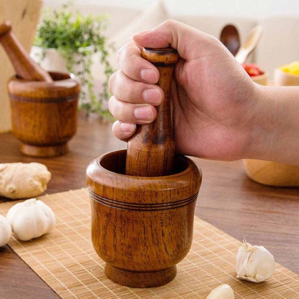 

Garlic Pugging Pot Mortar Pestle Set Wooden Pounder Crusher Kitchen Tools Spice Grinder Easy Clean Portable Safe Use Modern