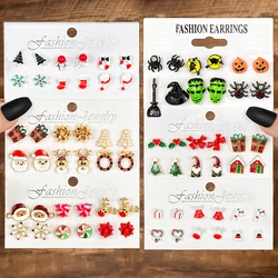 FNIO Christmas Stud Earrings Xmas Tree Brown Elk Snowman Santa Claus Cute Christmas Earrings Christmas Gifts For Women Girls