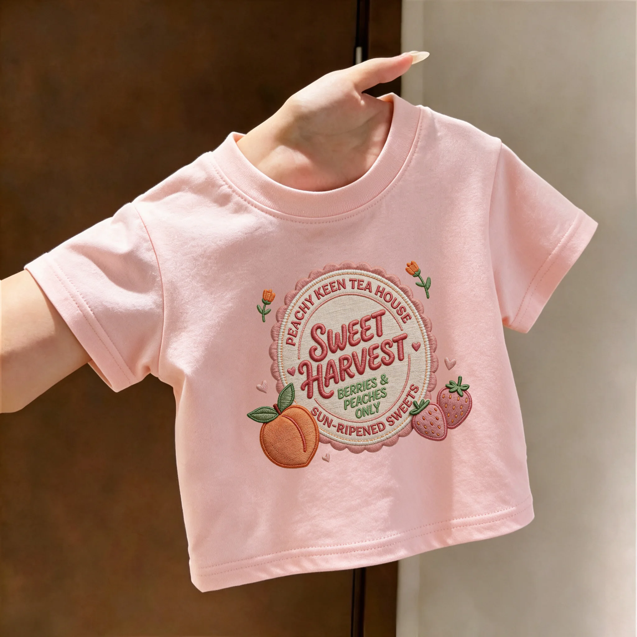 Summer Kids Cotton T-Shirt Peachy Keen Tea House Sweet Harvest Berries Peaches Graphic Casual Tee