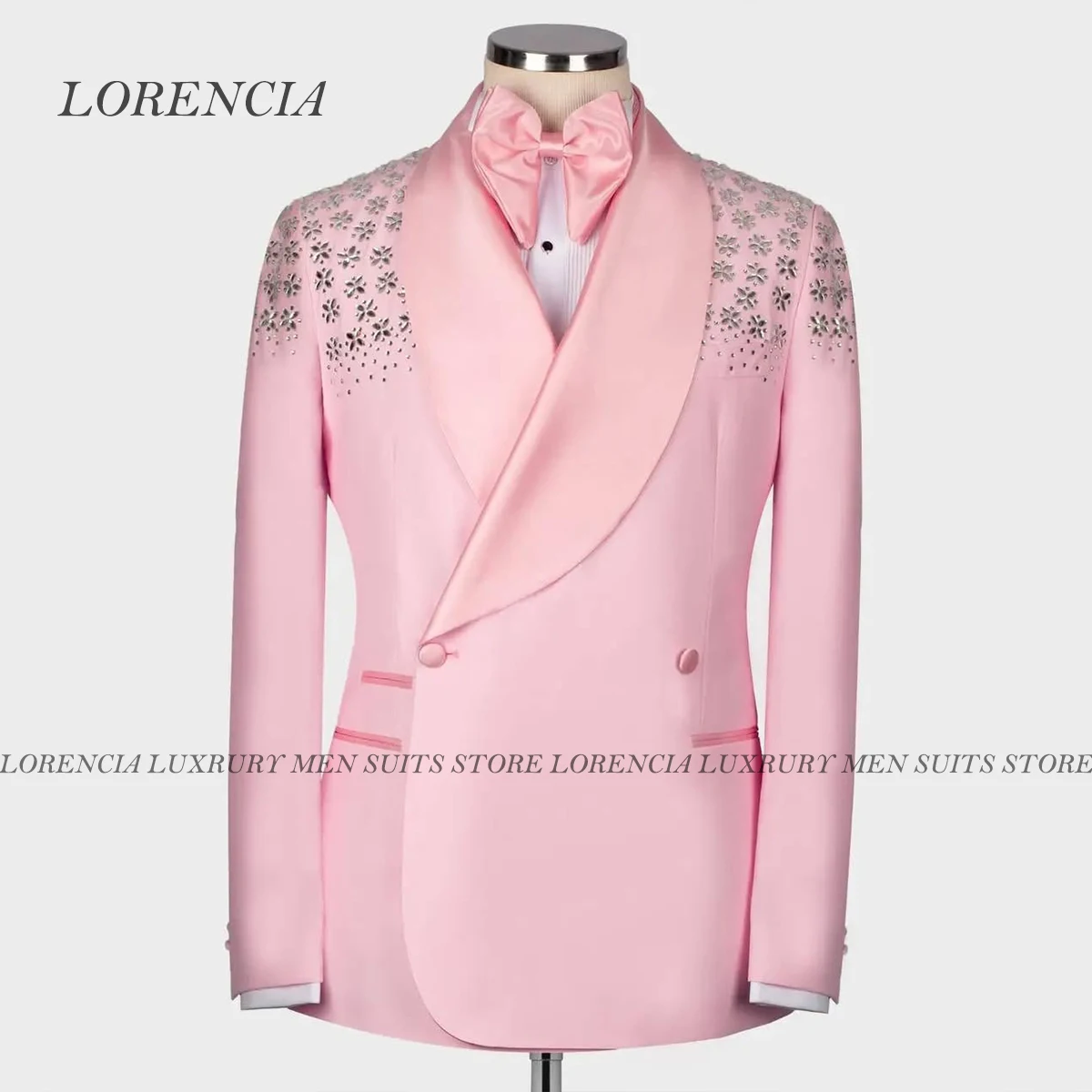 

Customized Diamond Men Suits Crystal 2 Piece Double Breasted Groom Wear Tuxedos Ropa Hombre Shawl Lapel Wedding Prom Blazers