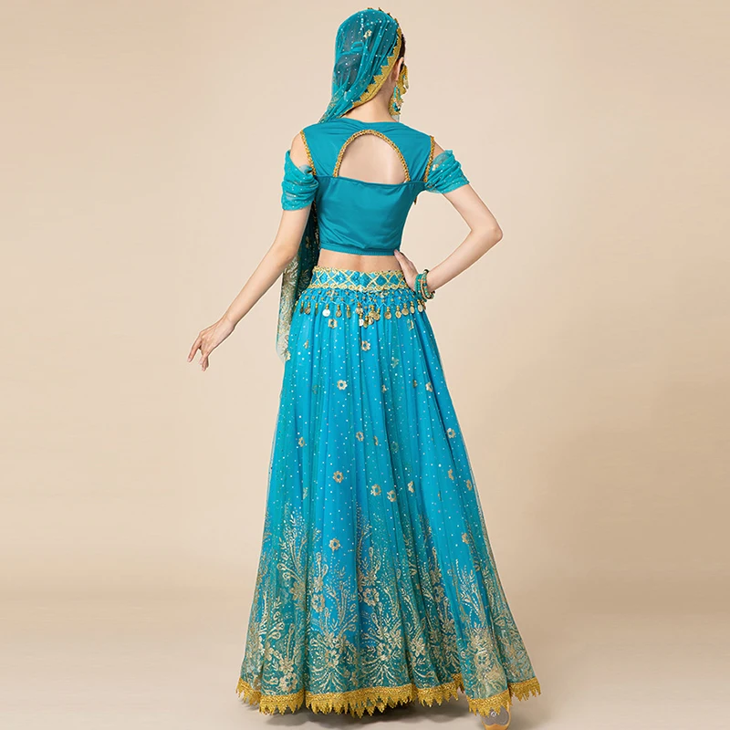 

Одежда для танца живота на Хэллоуин, большое платье для индийского танца, комплект экзотических танцевальных костюмов для женщин, фантазия, женская танцевальная одежда