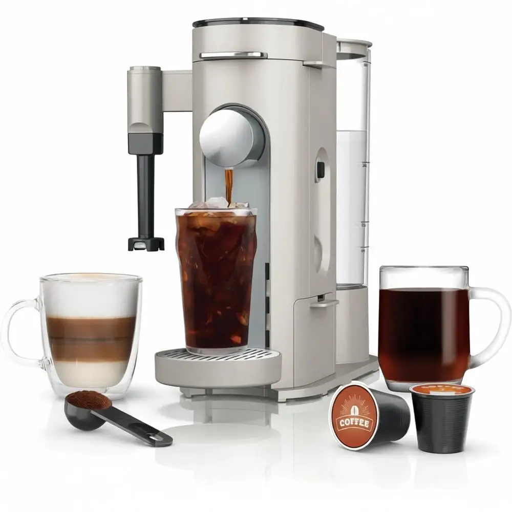 Single-Serve Coffee Maker, K-Cup Pod Compatible, Brews Grounds, Compact, Built-In Milk Frother, 56-oz Reservoir, 6-24 oz Sizes