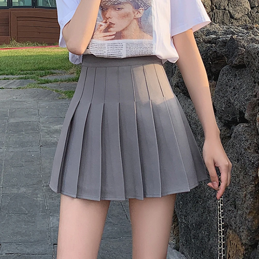 كل مباراة تنورة زر تنورة تنطبق على الإناث العلامة التجارية الجديدة حالة عارضة مطوي تنورة الزي ايمو الملابس فستان كاجوال