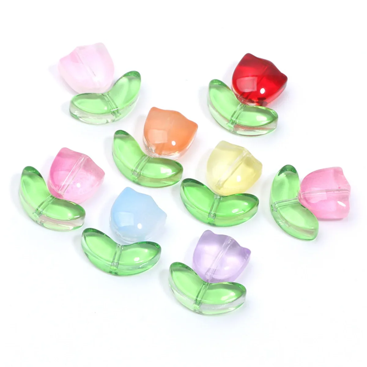 ZW24 50 Stück Bonbonfarben-Charm, transparente Tulpe, Glasperlen, DIY-Schmuck, handgefertigte Halskette, Ohrringe, Armband, Bastelzubehör