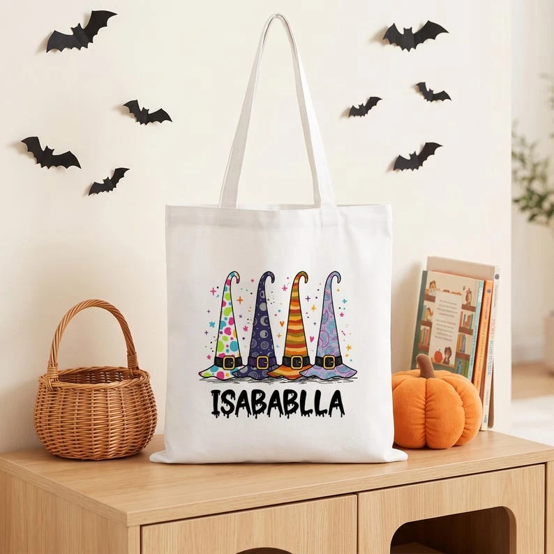 Customizable patterns Personalized Witchy Tote Bag, Custom Name Halloween Canvas Tote, Gothic Gift for Her, Spooky Season Bag, F
