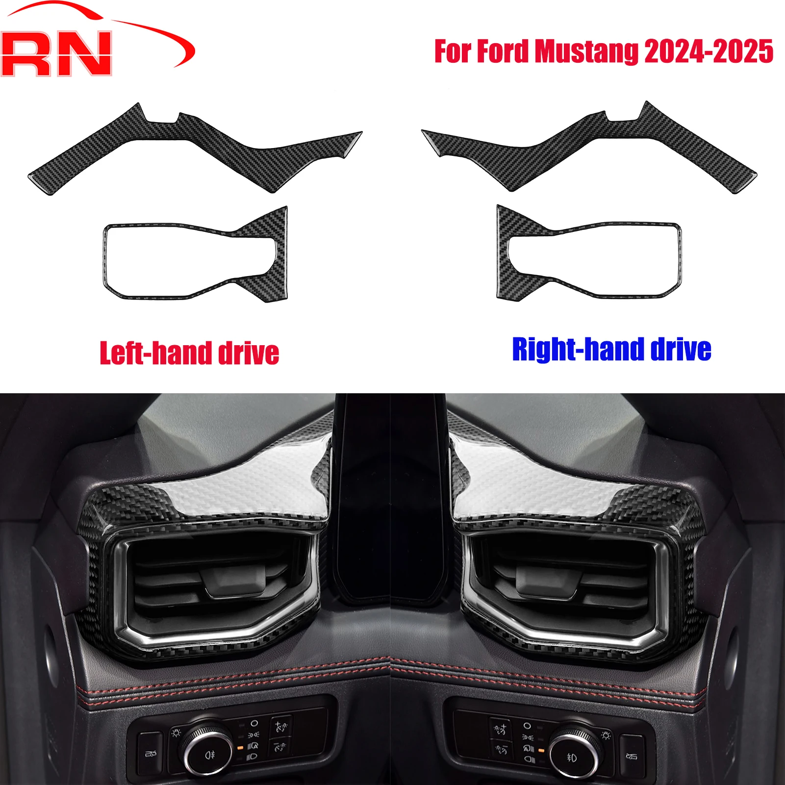 

Для Ford Mustang 2024-2025 ремонт углеродного волокна автомобильный кондиционер основная розетка водителя панель фортепиано черная внутренняя наклейка