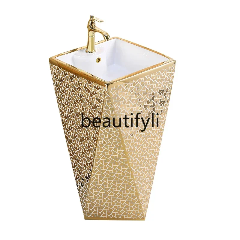 

LXEuropean bathroom gold diamond column basin floor-to-ceiling bar integrated column basin washbasin