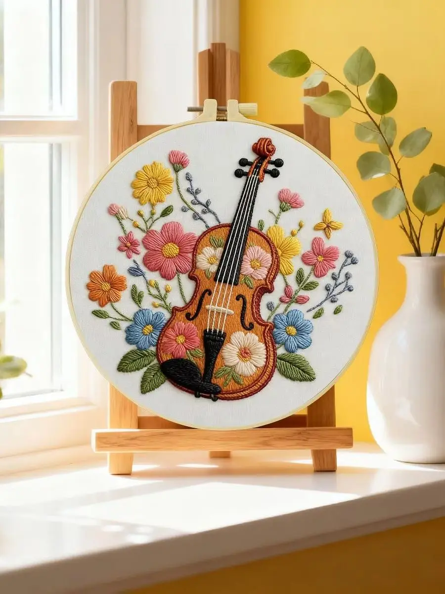 1 Stück 20X20CM/15X15CM 7,87/6,3 Zoll Gitarren-Stickerei-Starter-Kit DIY-Kit DIY-Stickerei-Set Handarbeiten Heimdekoration – Detail 6