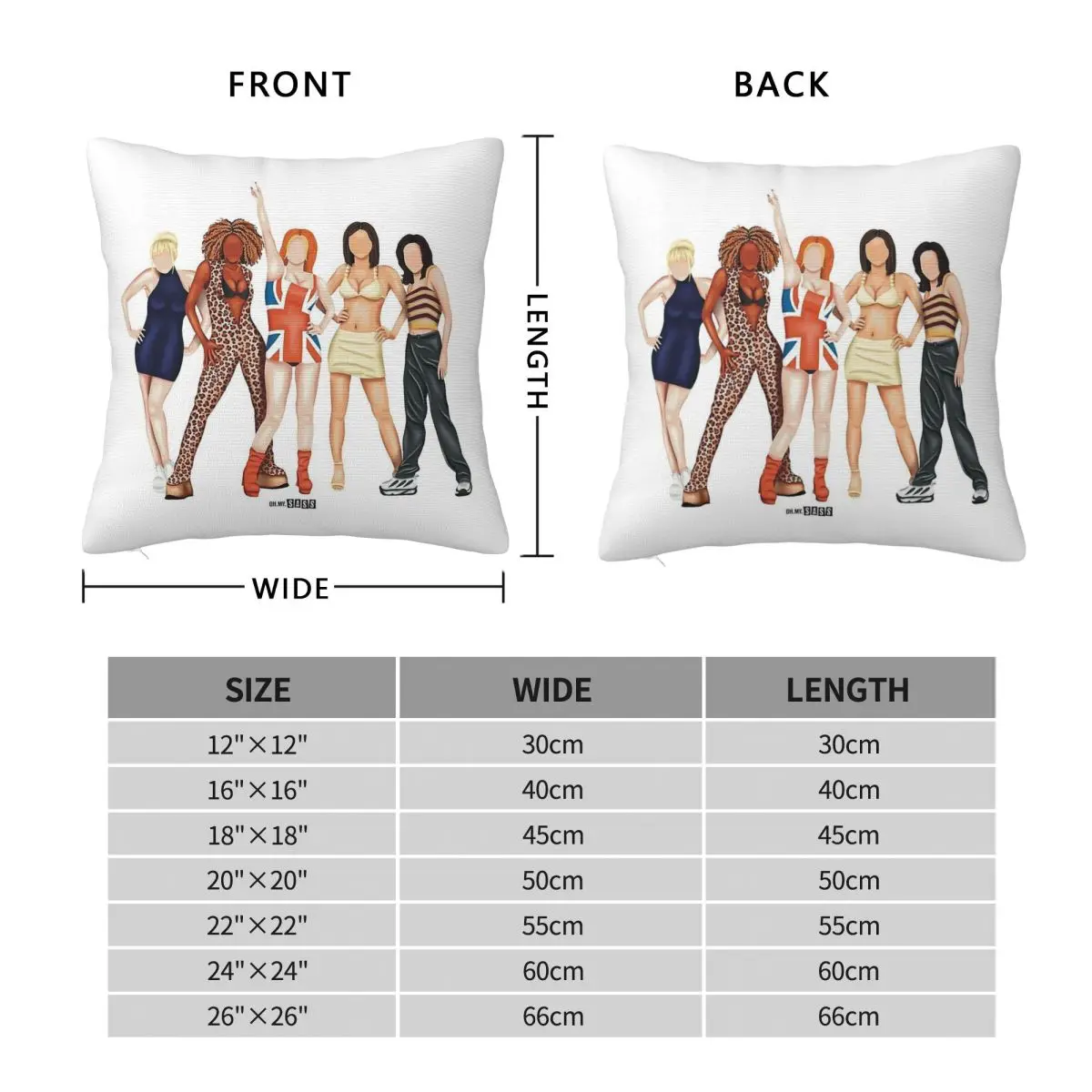 Spice Girls Band Nostalgia Square Pillowcase Polyester Linen Velvet Pattern Zip Decor Pillow Case Home Cushion Cover